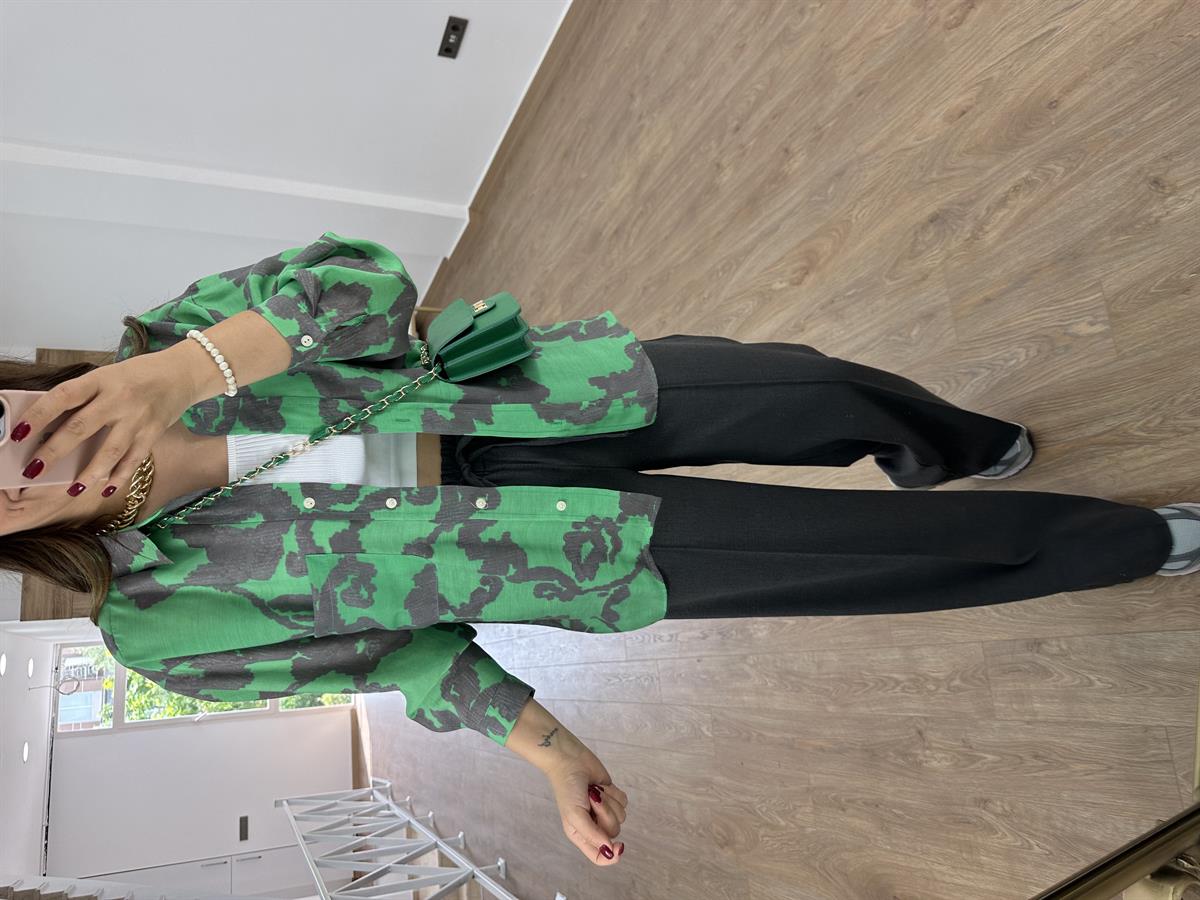 Desenli Tnsel Salaş Gömlek-Yeşil