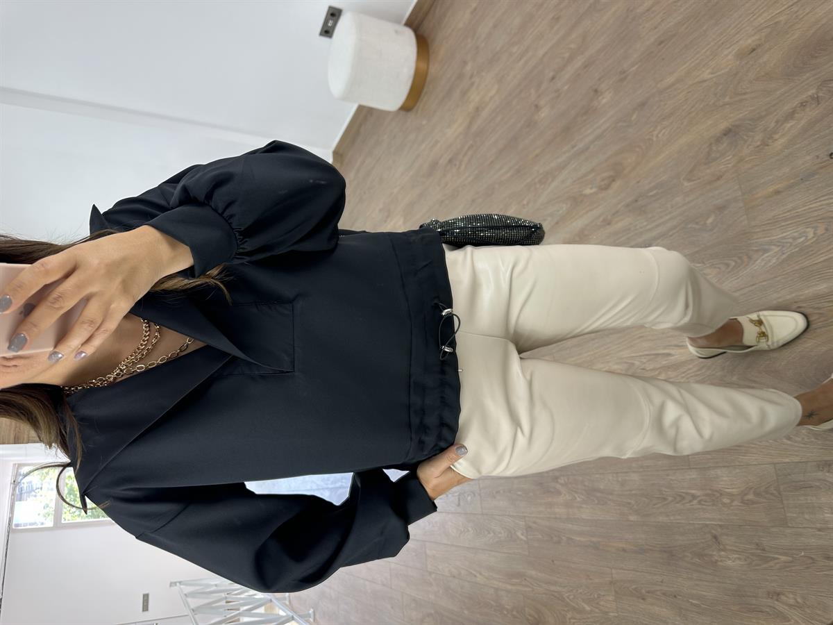 Dik Yaka Beli Lastikli Sweat - Siyah