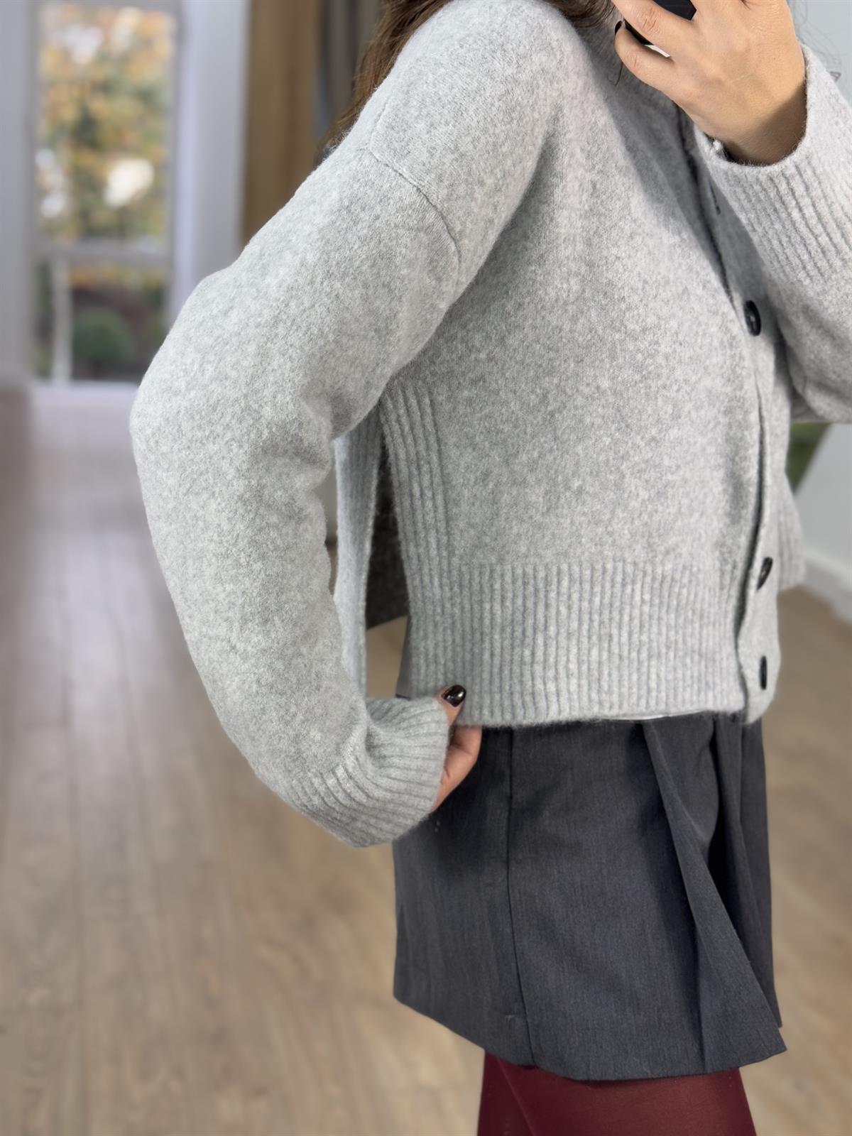 Dilvin Dik Yaka Düğmeli Yumuşak Dokulu Yırtmaçlı Hırka 