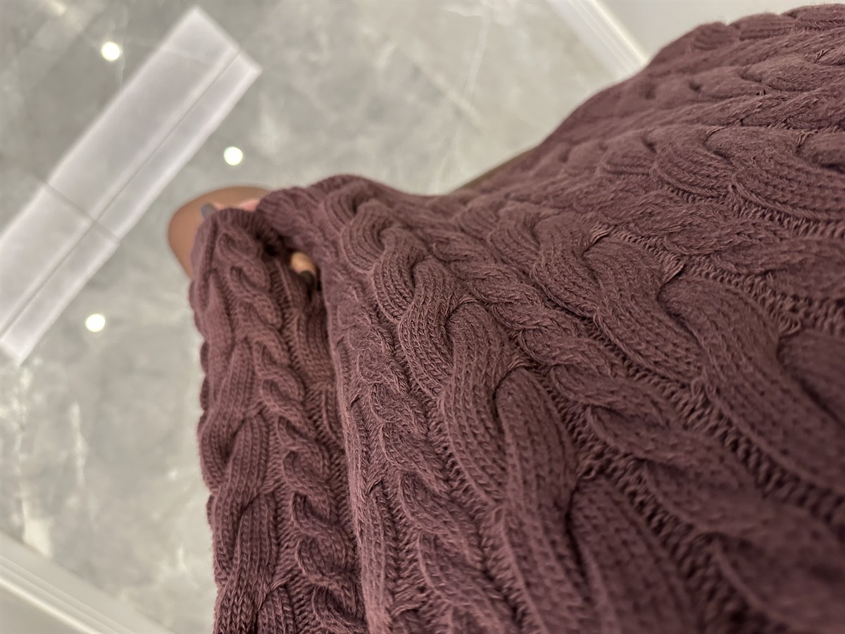 Dik Yaka Fermuarlı Örgülü Kazak - Bordo