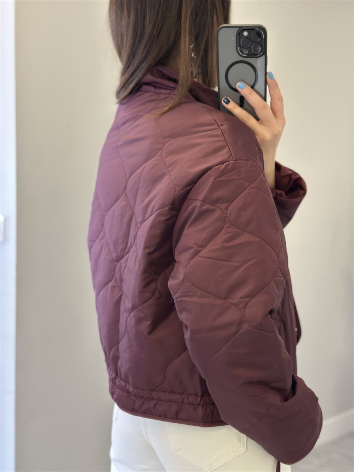 Dik Yaka Kapitone Mont - Bordo