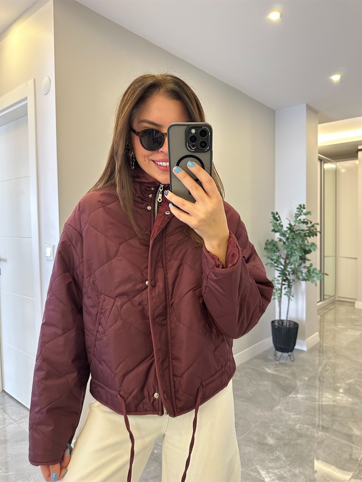 Dik Yaka Kapitone Mont - Bordo