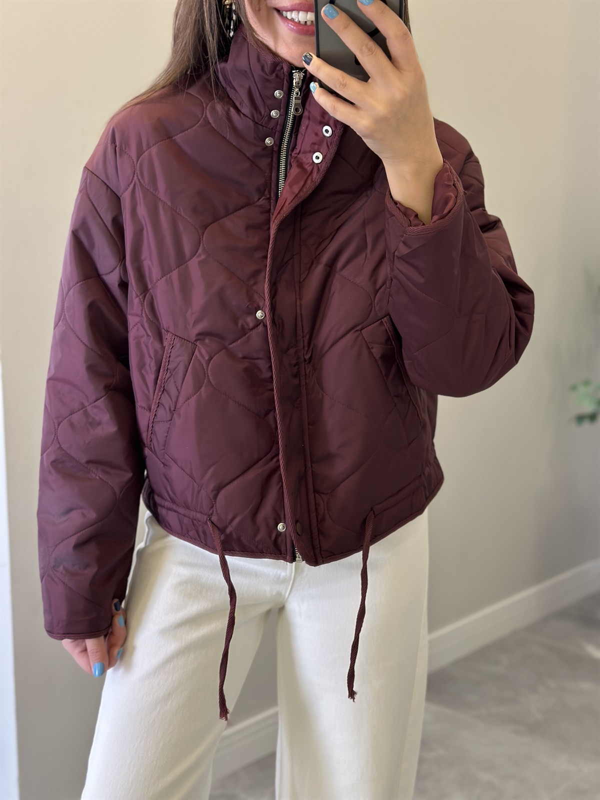 Dik Yaka Kapitone Mont - Bordo