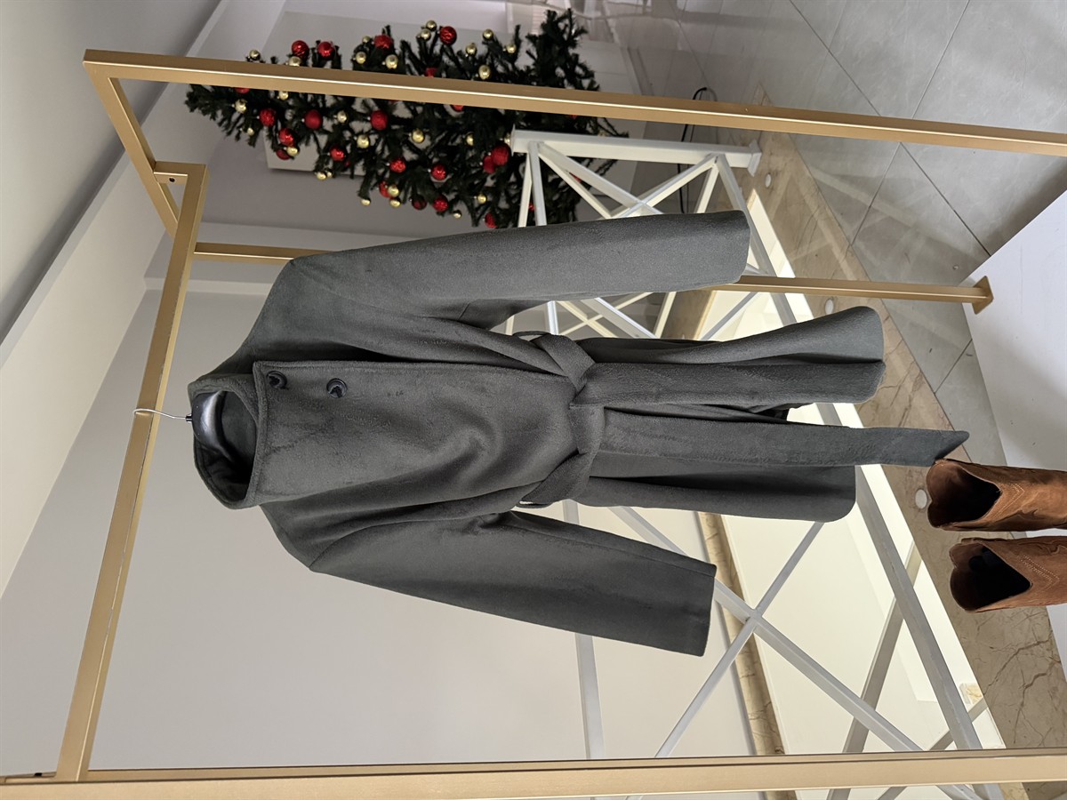 Dik Yaka Yünlü Kısa Kaban - Haki 