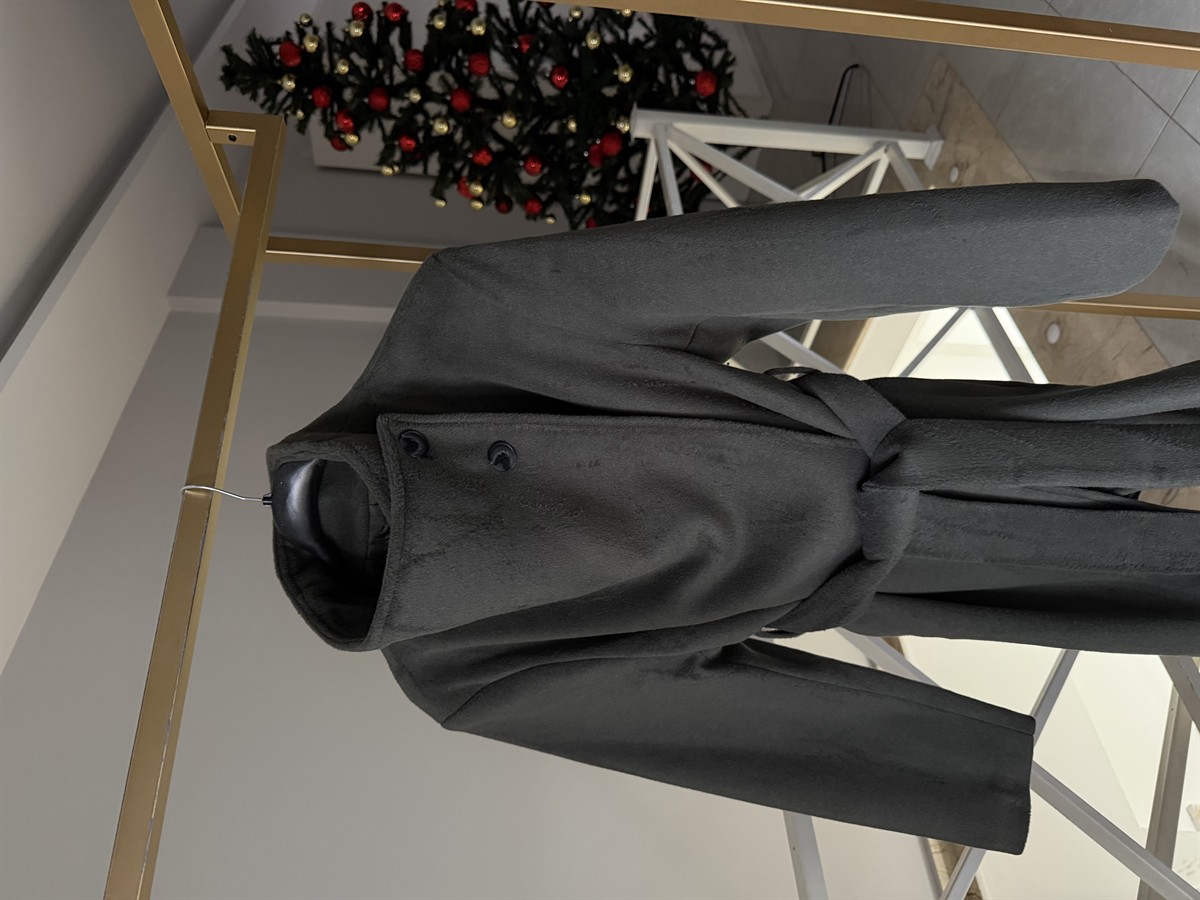 Dik Yaka Yünlü Kısa Kaban - Haki 