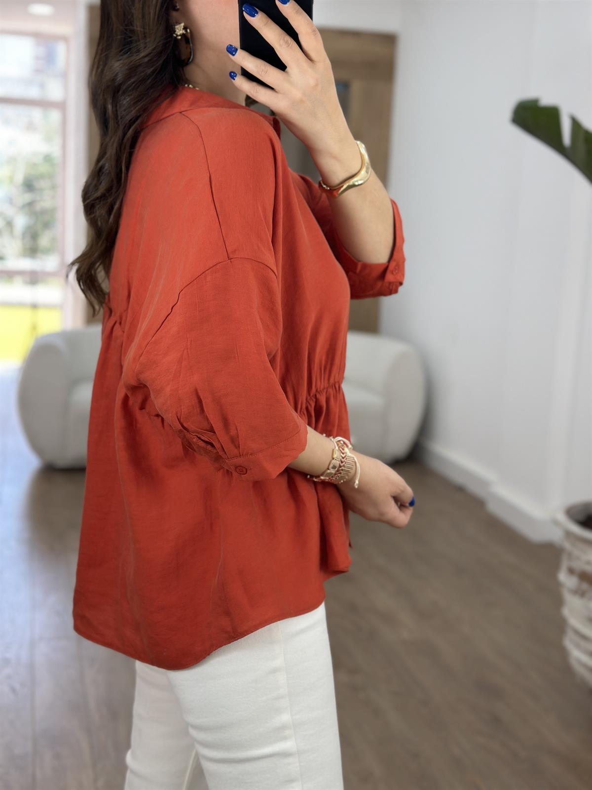 Dikiş Detaylı Oversize Gömlek-Kırmızı