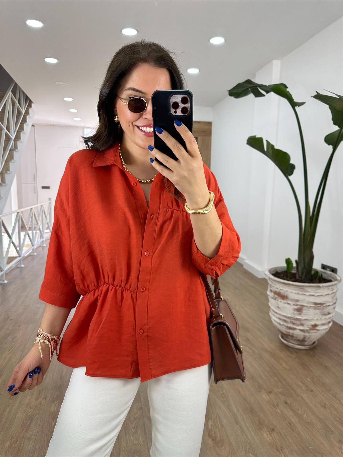 Dikiş Detaylı Oversize Gömlek-Kırmızı