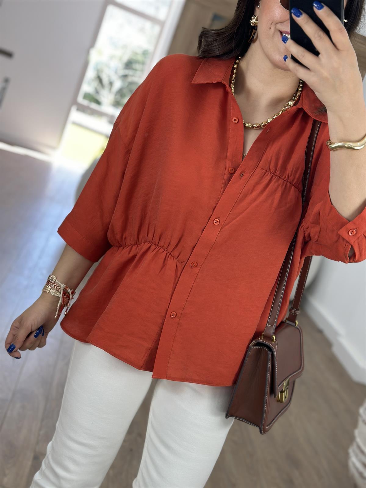 Dikiş Detaylı Oversize Gömlek-Kırmızı