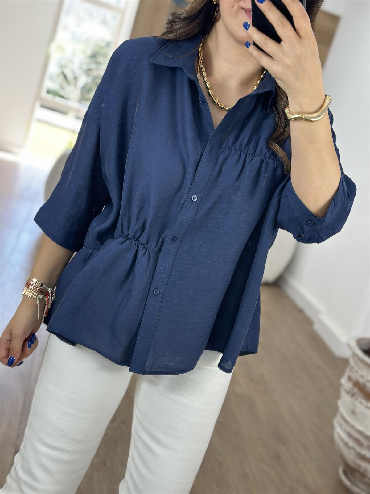 Dikiş Detaylı Oversize Gömlek-Lacivert