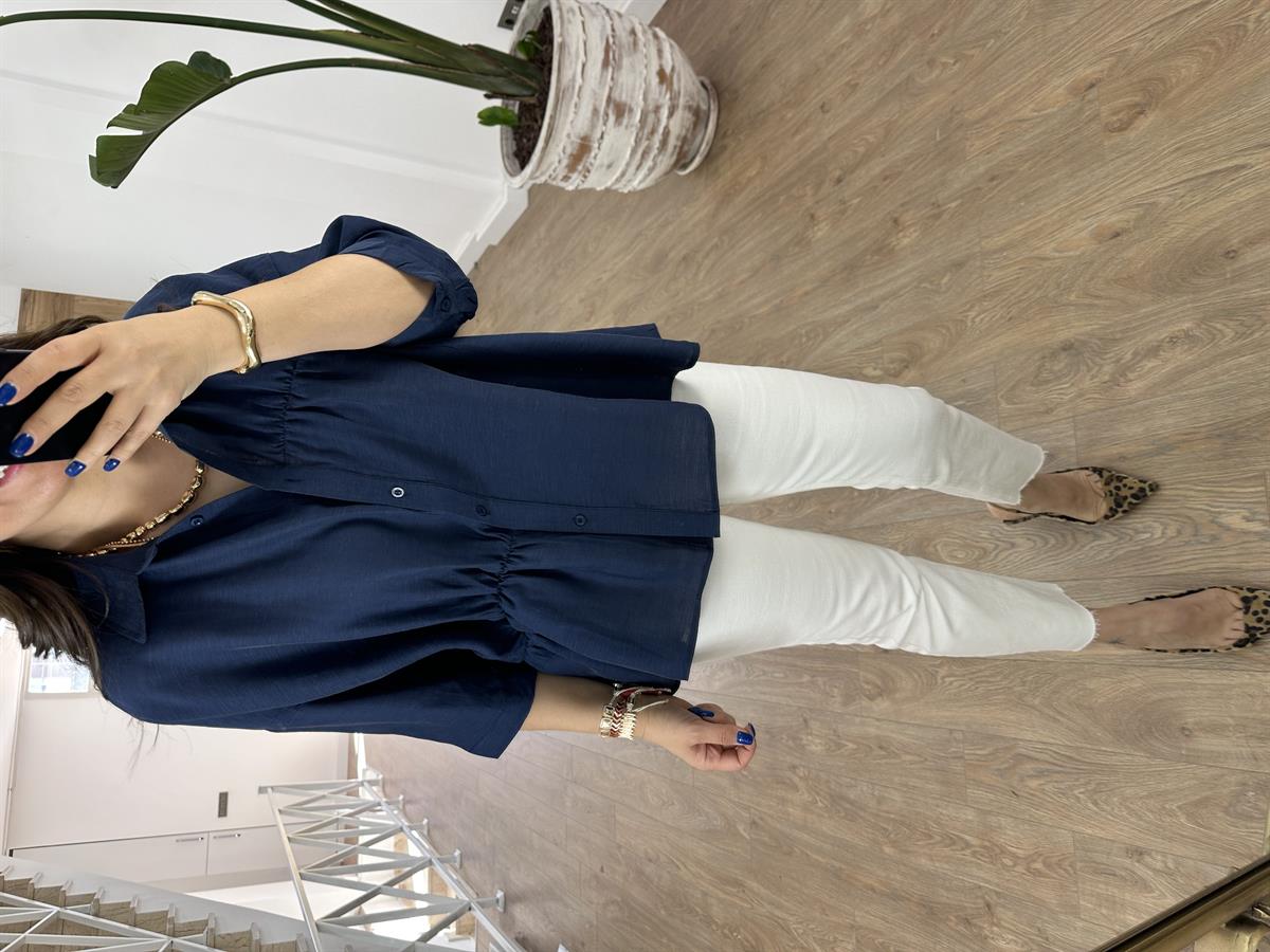 Dikiş Detaylı Oversize Gömlek-Lacivert