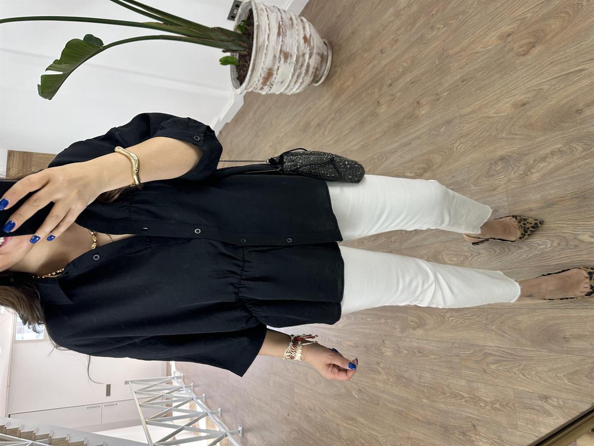 Dikiş Detaylı Oversize Gömlek-Siyah