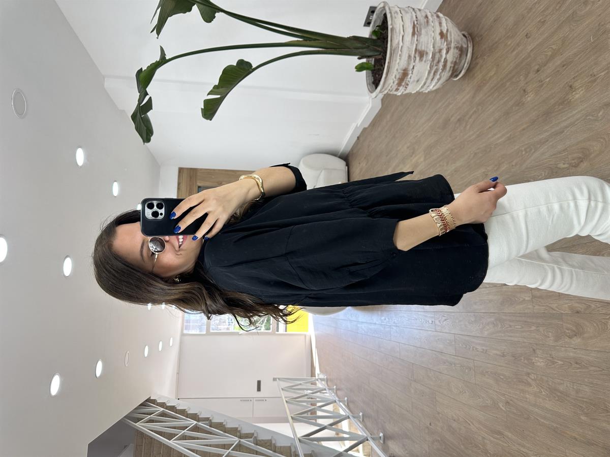 Dikiş Detaylı Oversize Gömlek-Siyah