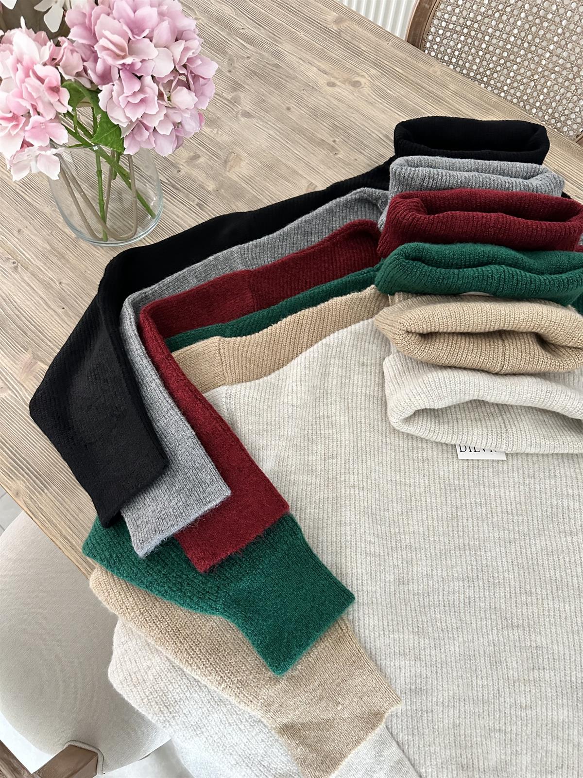 Dilvin Balıkçı Yaka Geniş Kazak-Bordo