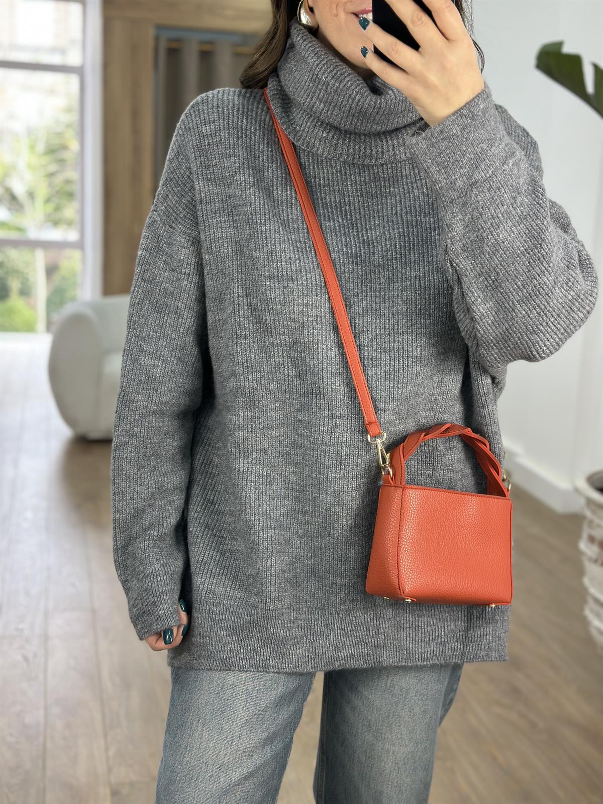 Dilvin Balıkçı Yaka Geniş Kazak-Gri