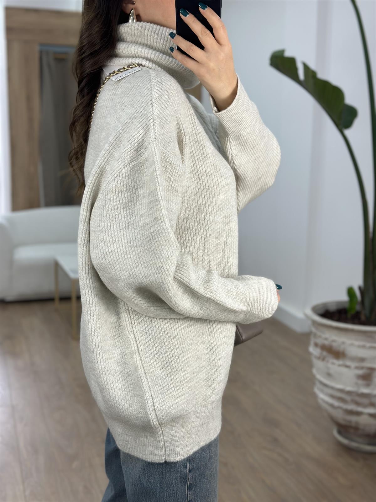 Dilvin Balıkçı Yaka Geniş Kazak-Taş