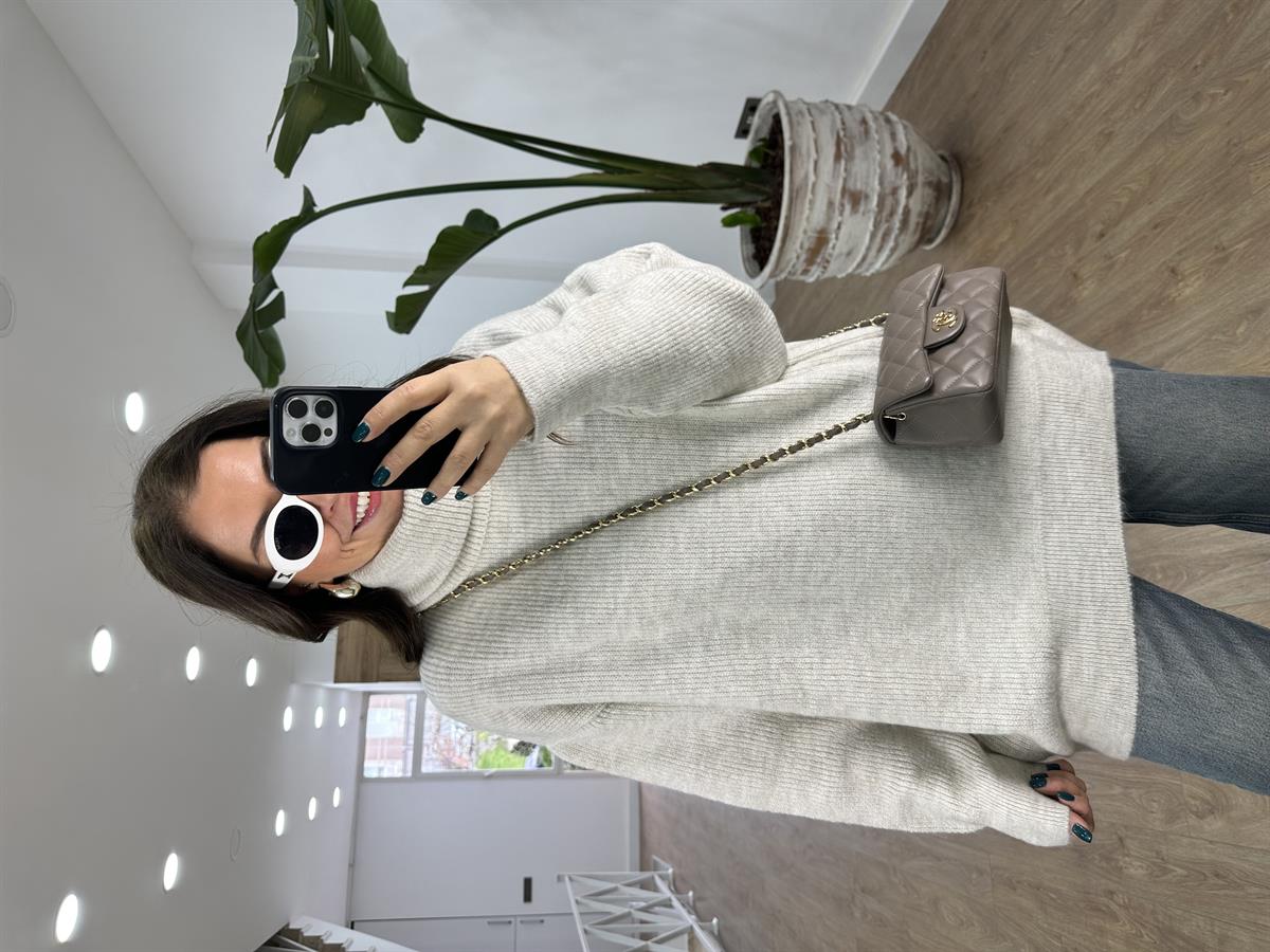 Dilvin Balıkçı Yaka Geniş Kazak-Taş