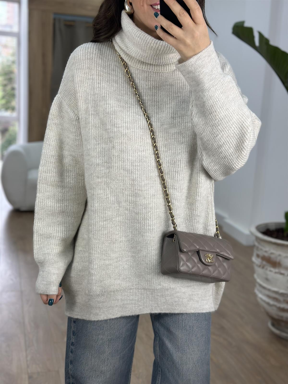 Dilvin Balıkçı Yaka Geniş Kazak-Taş