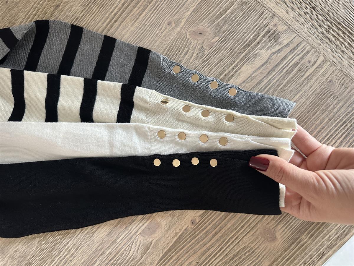 Dilvin Balıkçı Yaka Kolu Droplu Kazak-Ekru