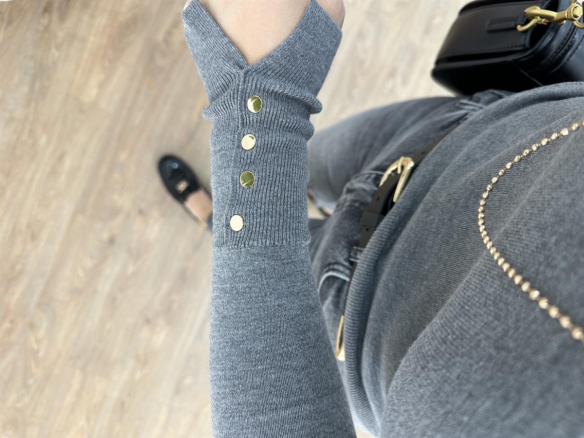 Dilvin Balıkçı Yaka Kolu Droplu Kazak-Gri