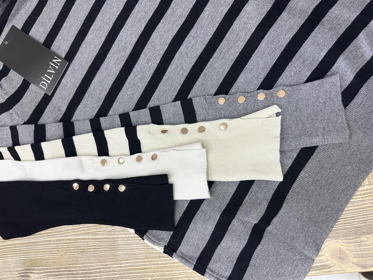 Dilvin Balıkçı Yaka Kolu Droplu Kazak-Siyah