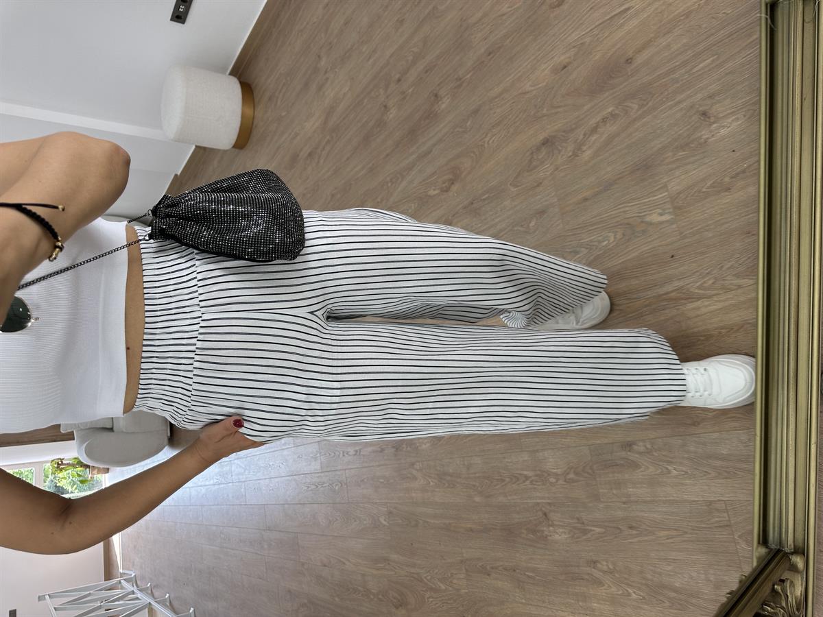 Dilvin Beli Lastikli Bol Paça Keten Pantolon