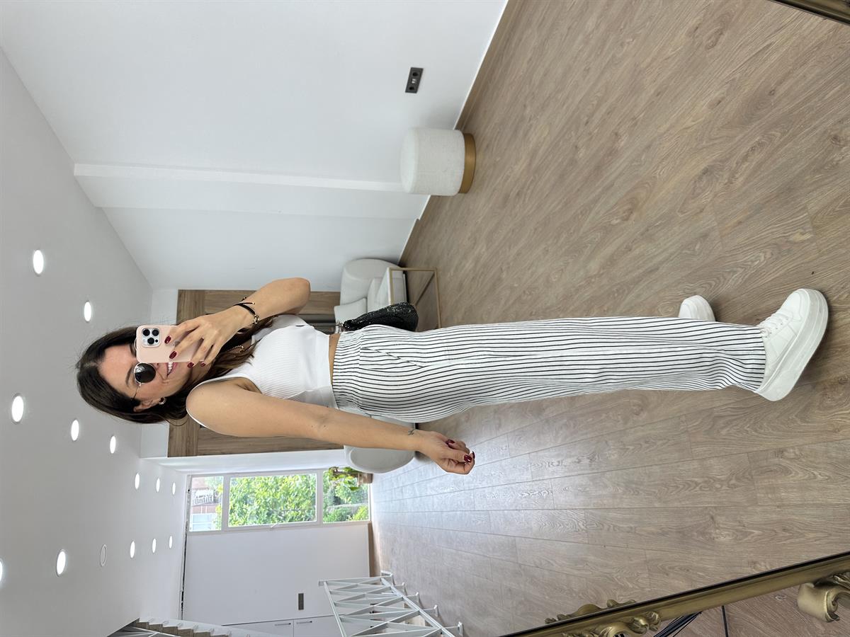 Dilvin Beli Lastikli Bol Paça Keten Pantolon