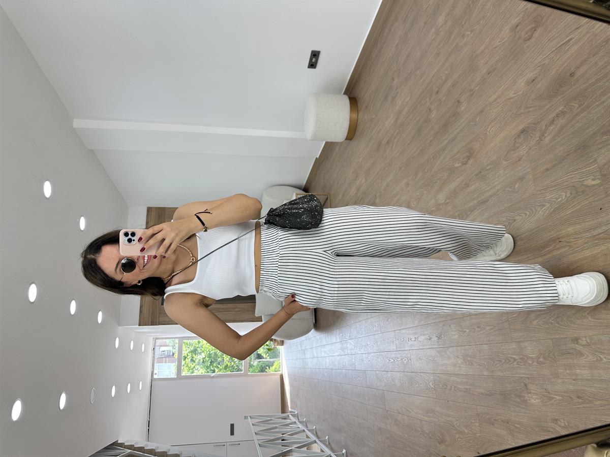 Dilvin Beli Lastikli Bol Paça Keten Pantolon