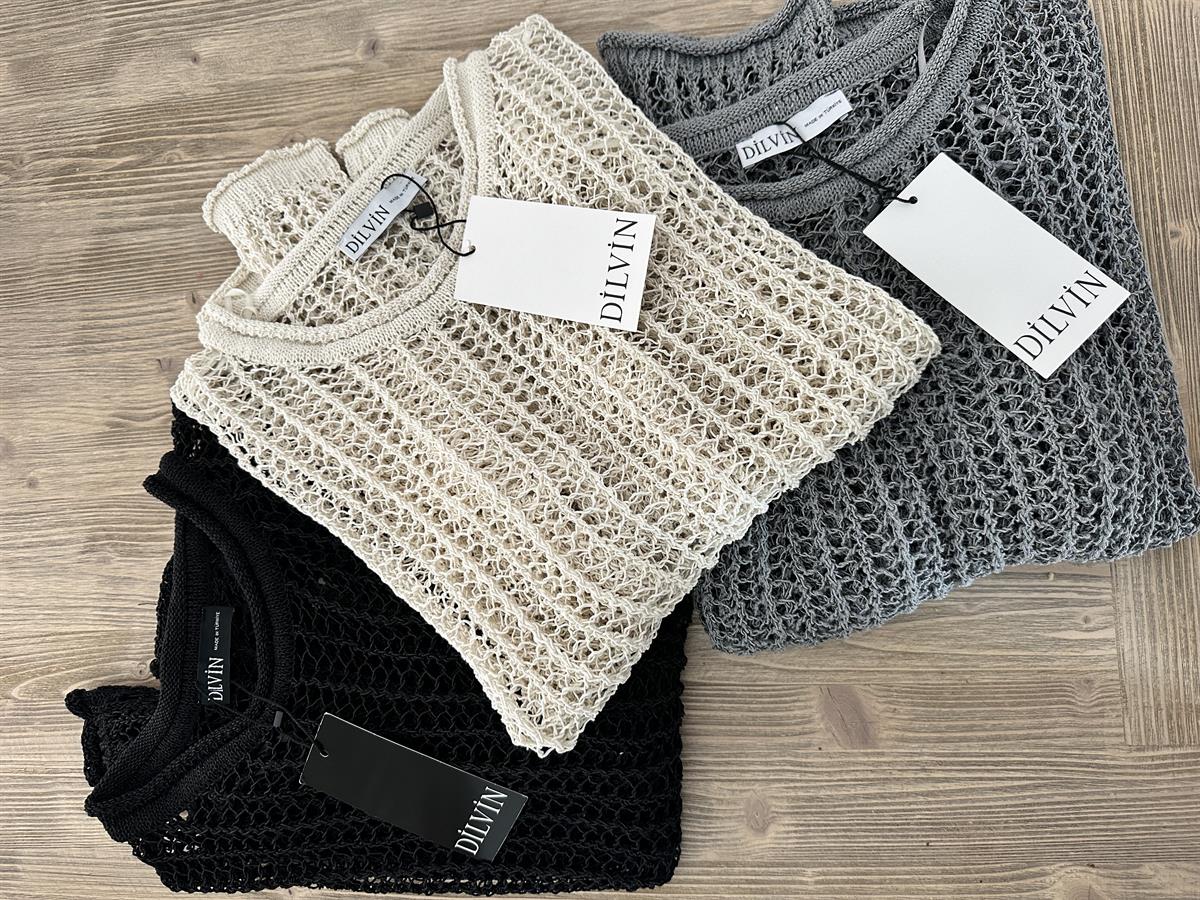 Dilvin Bisiklet Yaka Ajurlu Triko-Gri