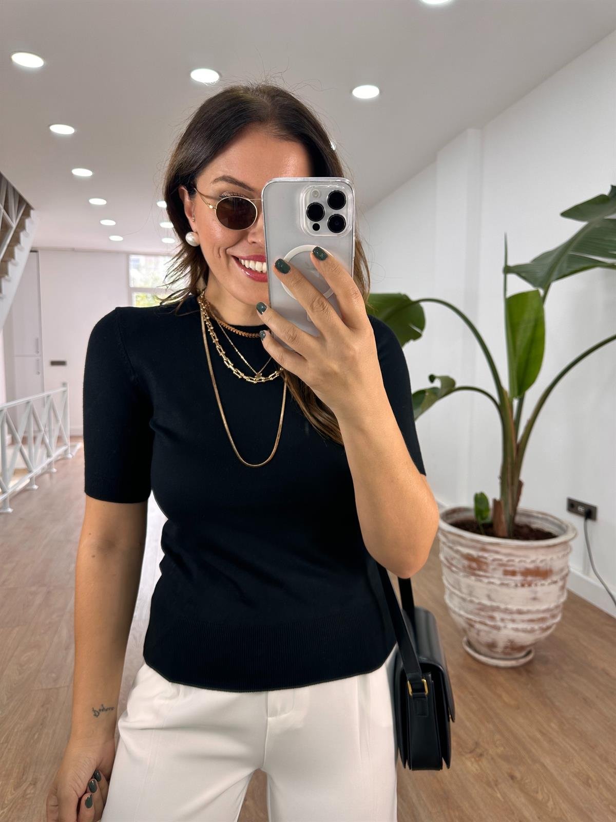 Dilvin Bisiklet Yaka Arkası Düğmeli Triko Siyah