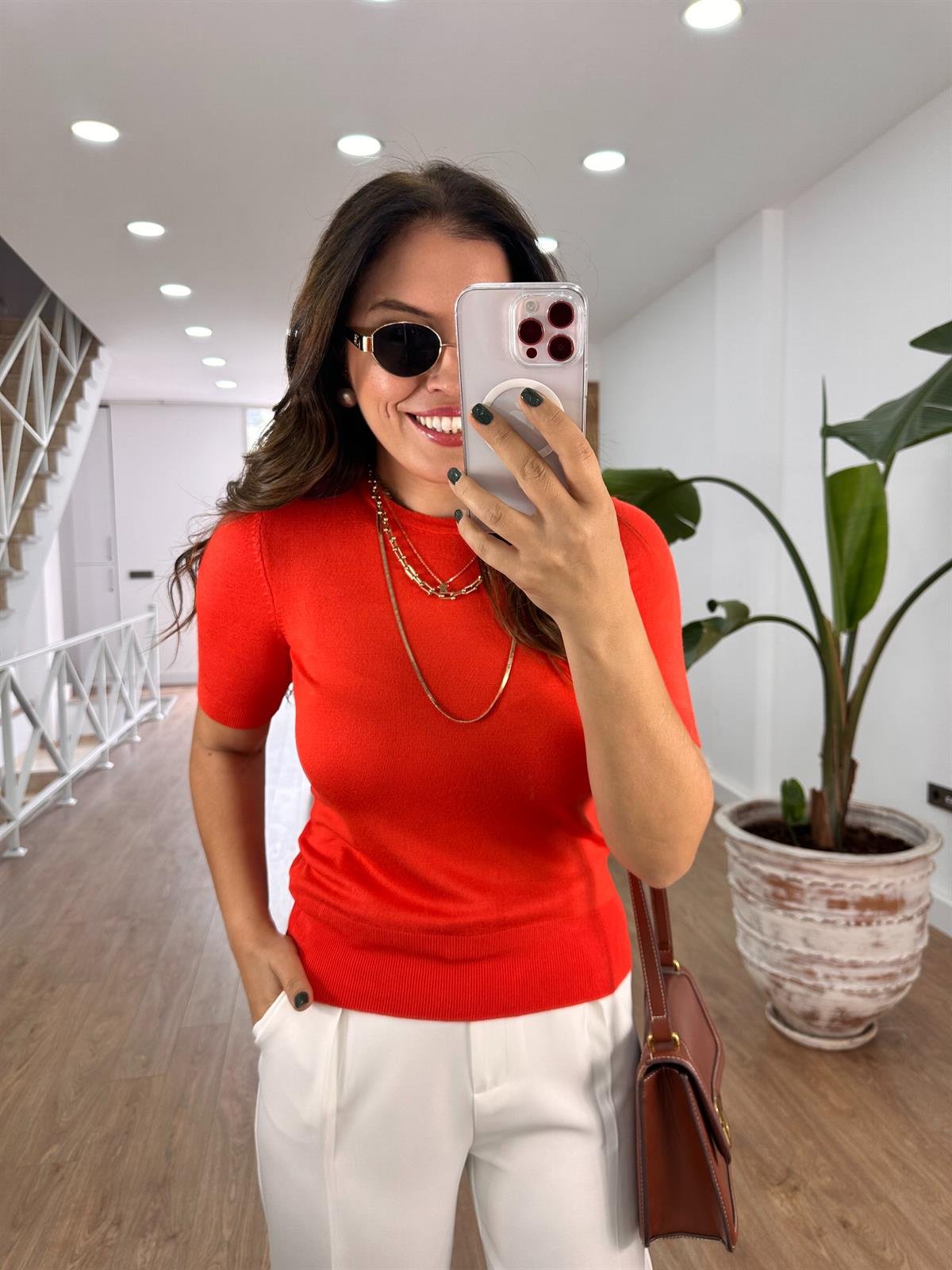 Dilvin Bisiklet Yaka Arkası Düğmeli Triko Kırmızı