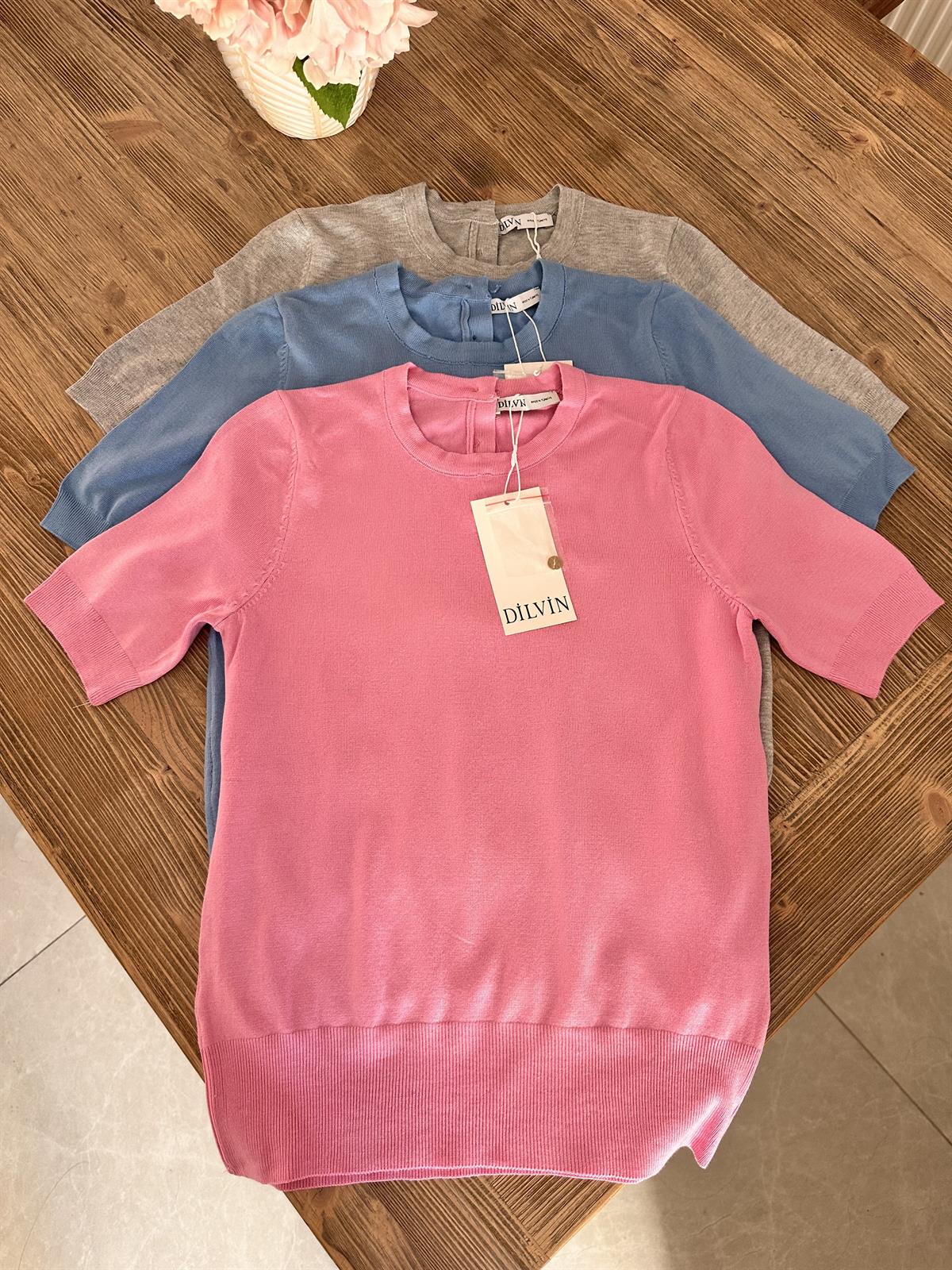 Dilvin Bisiklet Yaka Arkası Düğmeli Triko-Pembe