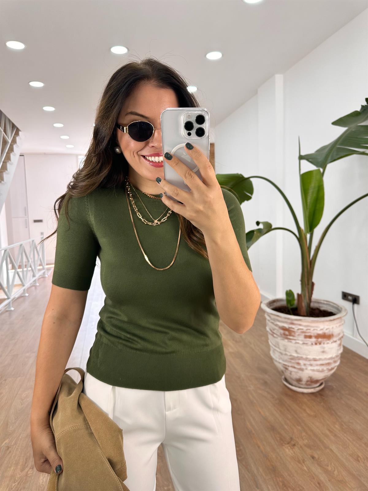 Dilvin Bisiklet Yaka Arkası Düğmeli Triko - Haki