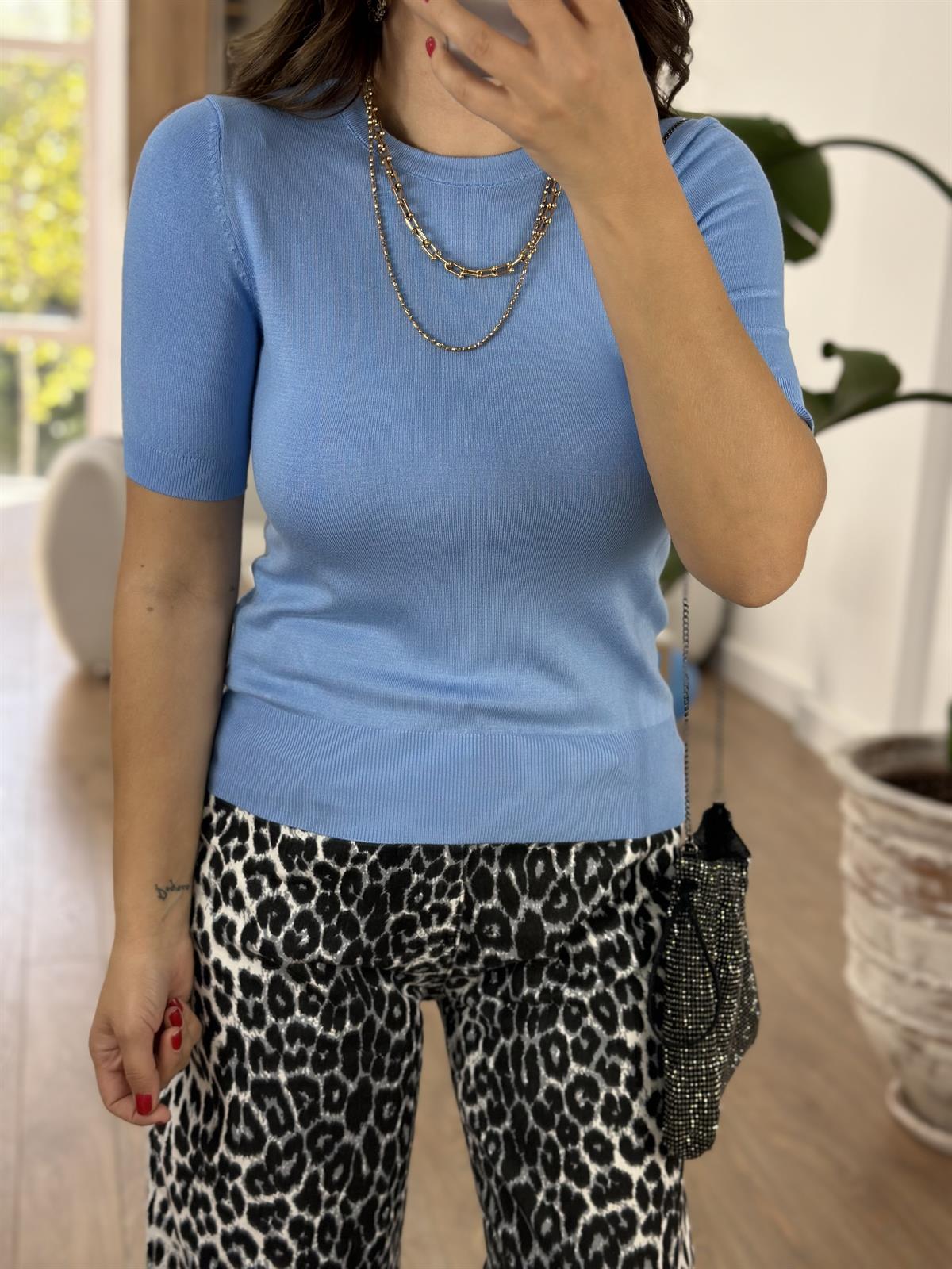 Dilvin Bisiklet Yaka Arkası Düğmeli Triko-Mavi