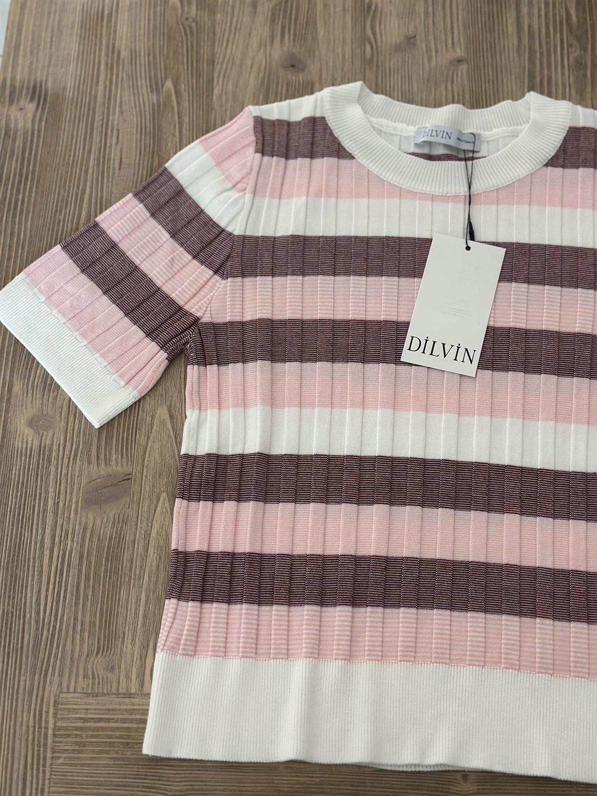 Dilvin Bisiklet Yaka Çizgili Yumuşak Dokulu Triko Bluz 