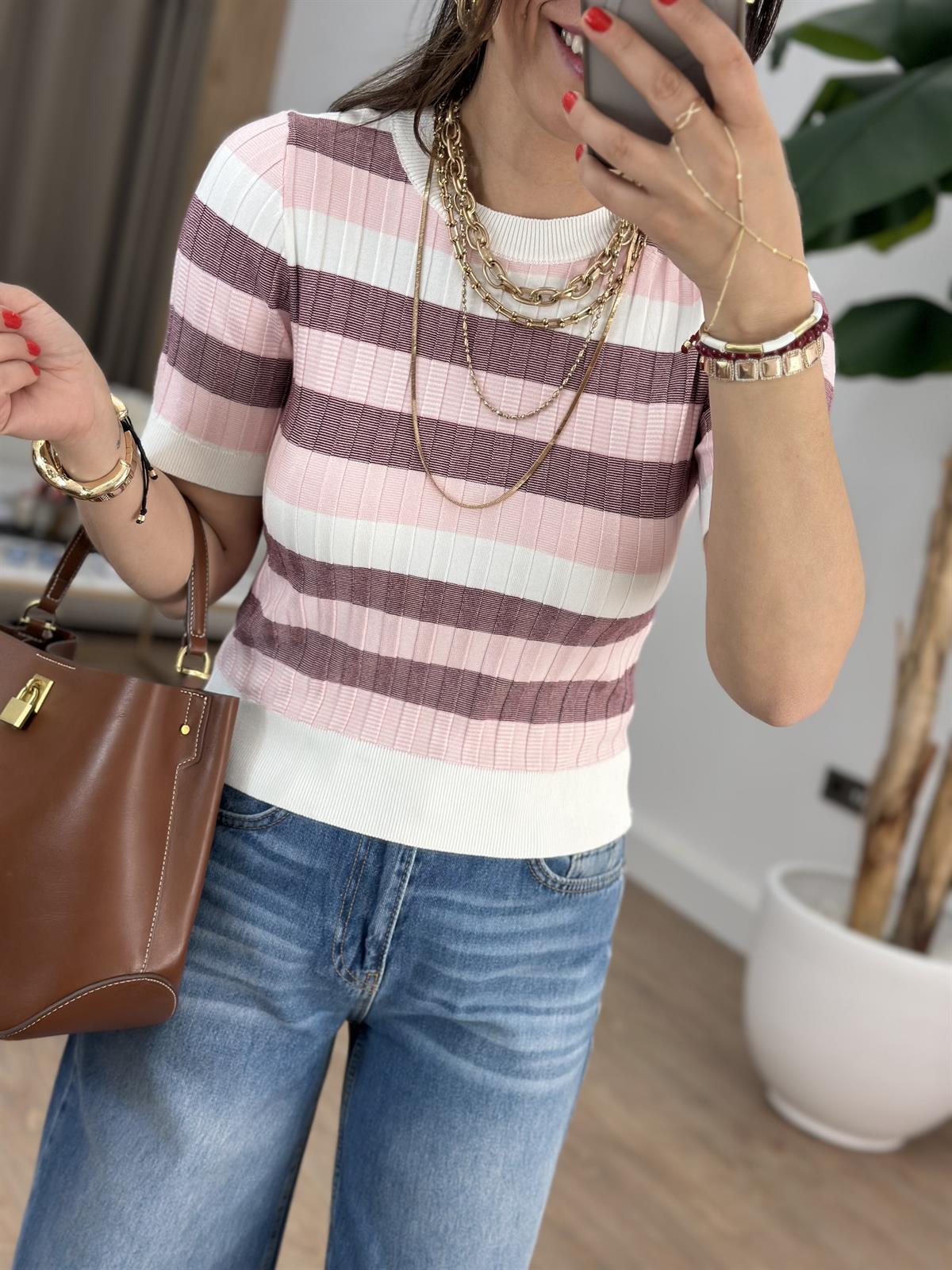 Dilvin Bisiklet Yaka Çizgili Yumuşak Dokulu Triko Bluz 