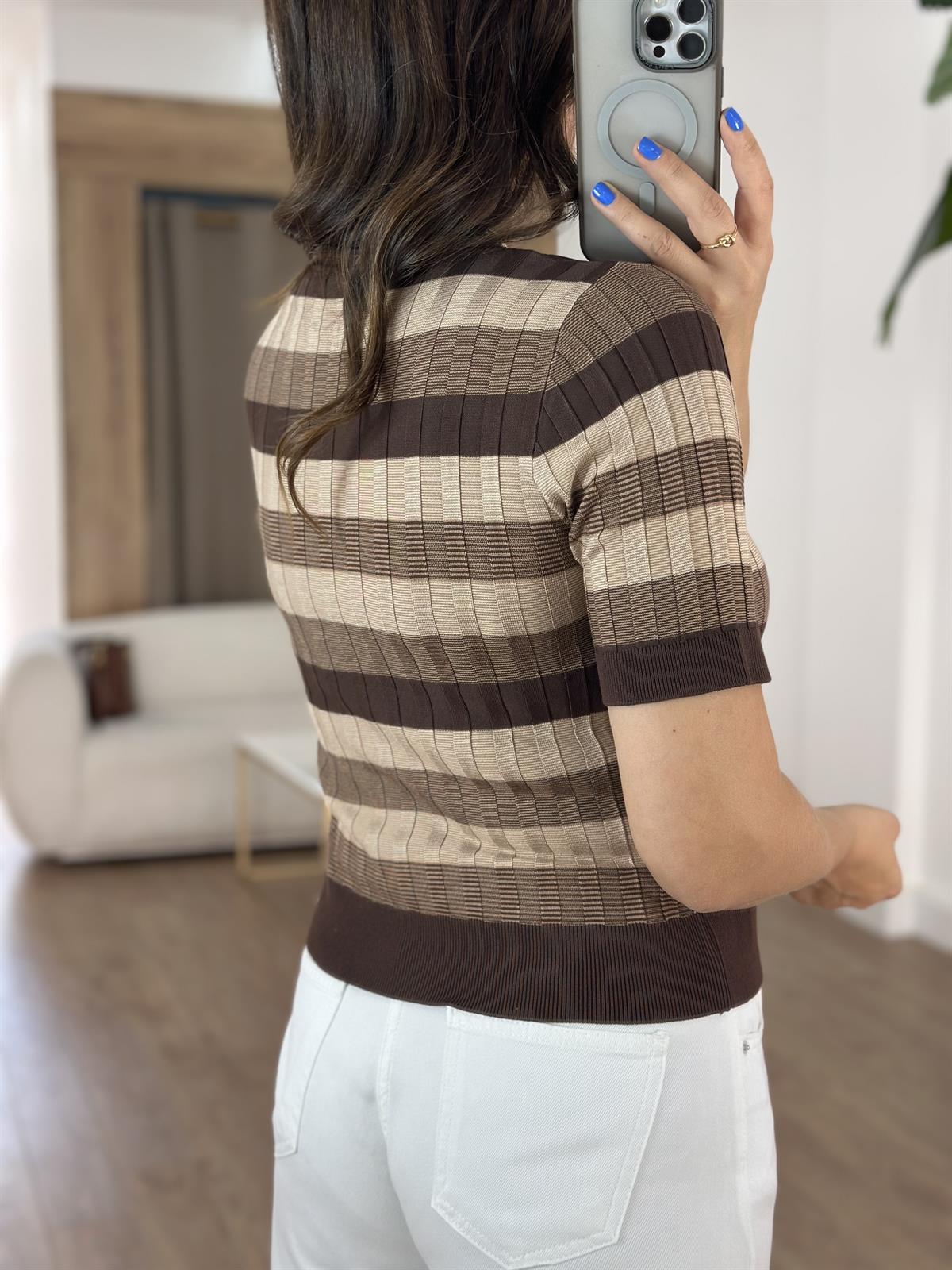 Dilvin Bisiklet Yaka Çizgili Yumuşak Dokulu Triko Bluz