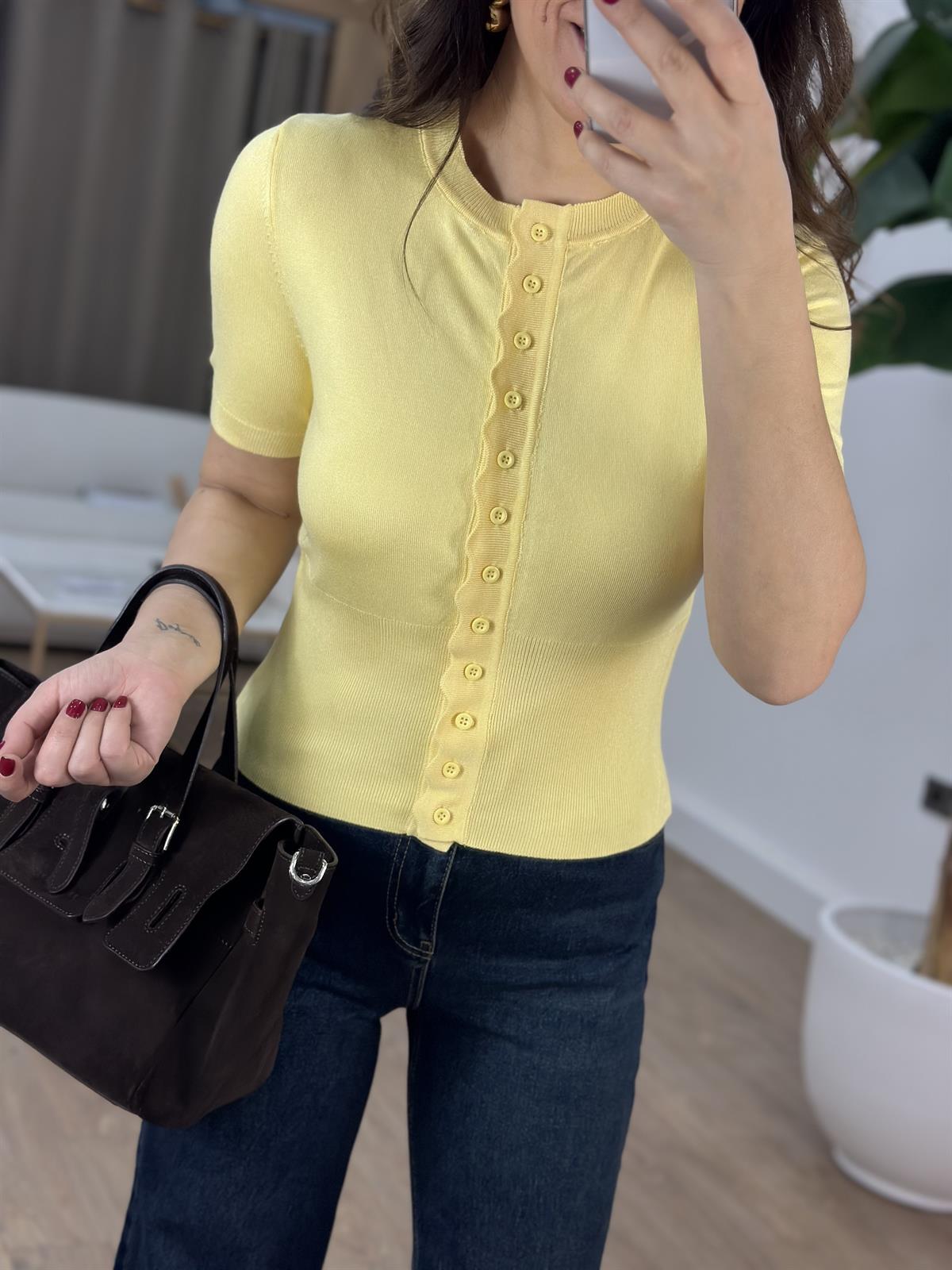 Dilvin Bisiklet Yaka Düğmeli Triko Hırka - Sarı