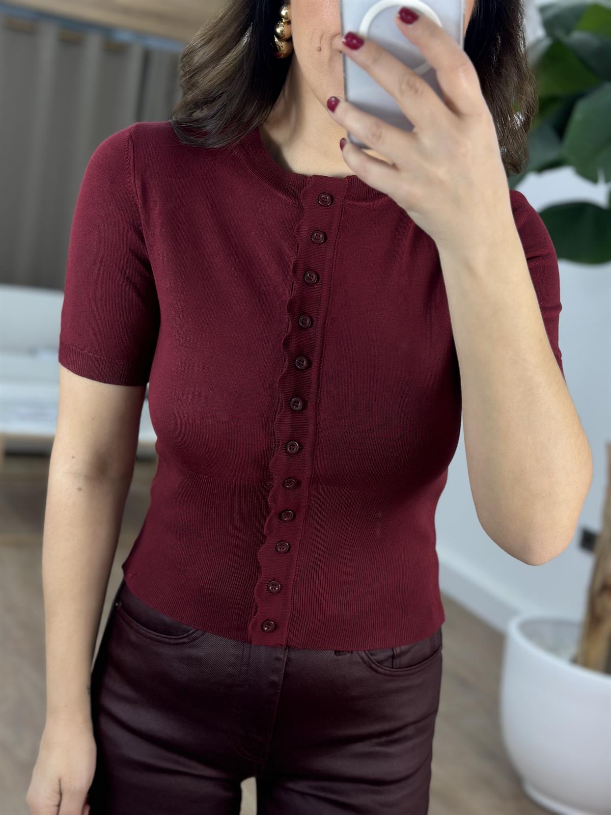 Dilvin Bisiklet Yaka Düğmeli Triko Hırka - Bordo