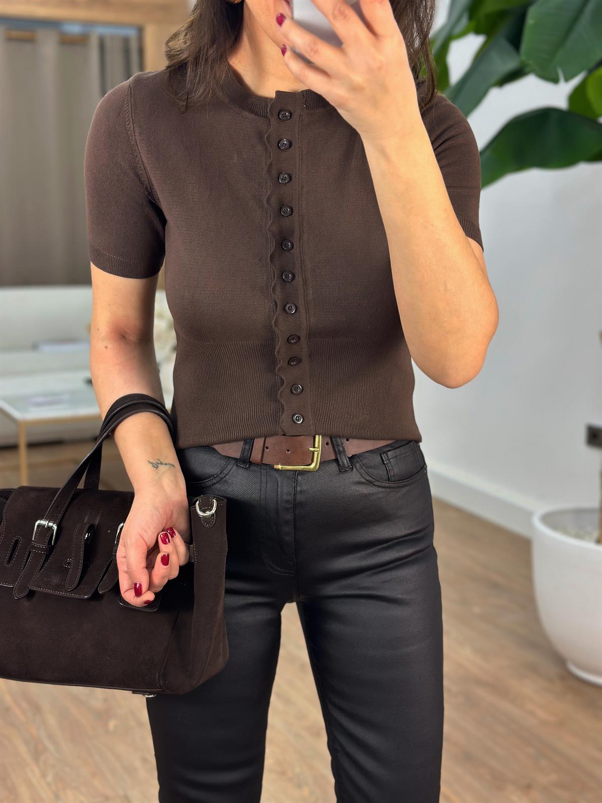 Dilvin Bisiklet Yaka Düğmeli Triko Hırka - Kahverengi