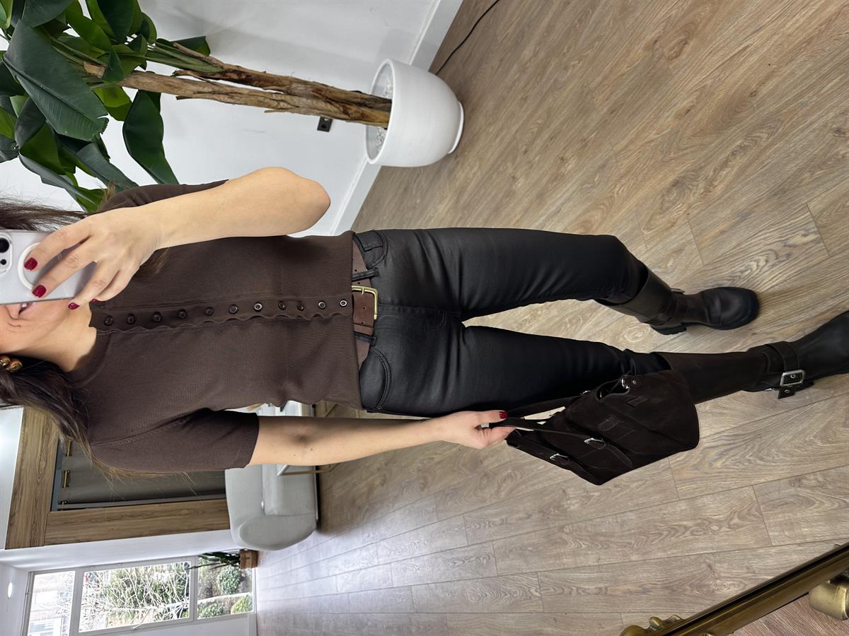 Dilvin Bisiklet Yaka Düğmeli Triko Hırka - Kahverengi