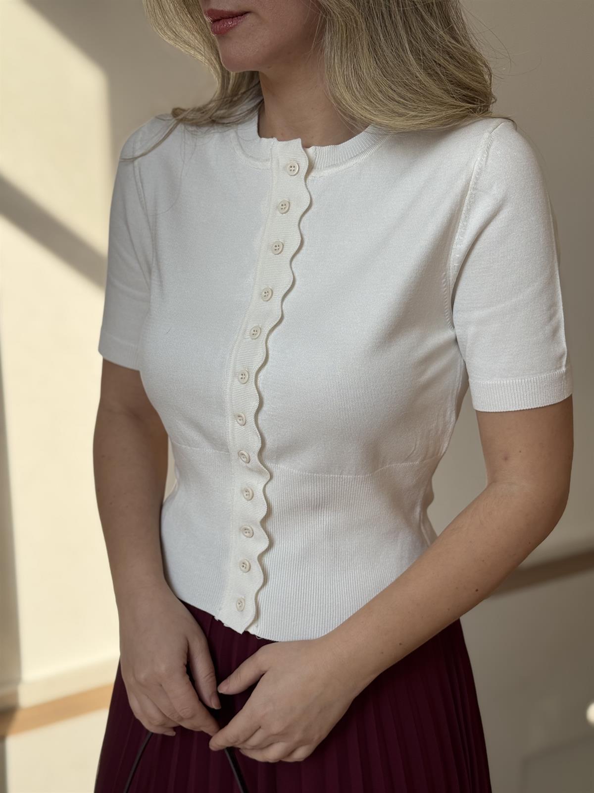 Dilvin Bisiklet Yaka Düğmeli Triko Hırka - Ekru