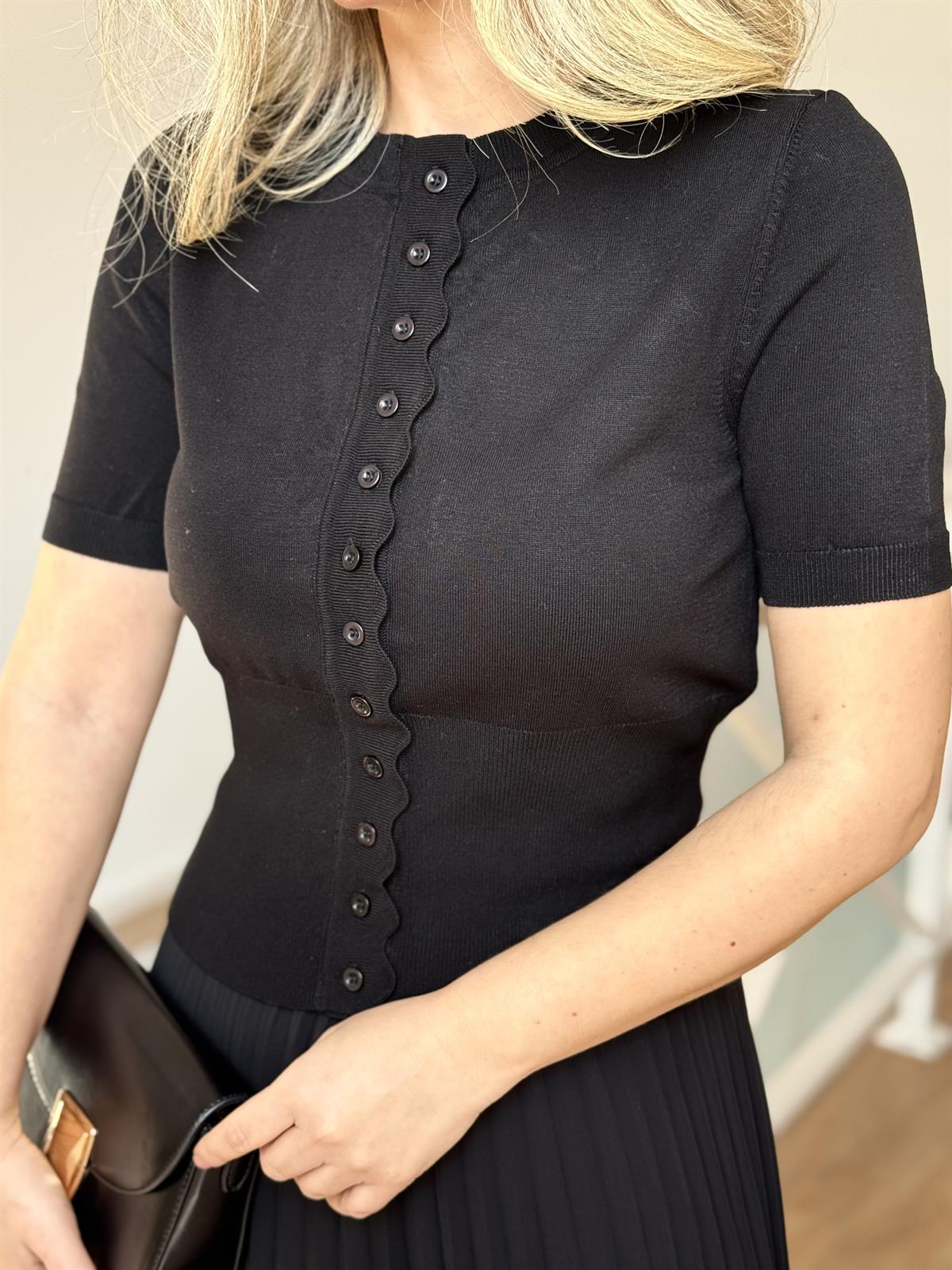 Dilvin Bisiklet Yaka Düğmeli Triko Hırka - Siyah