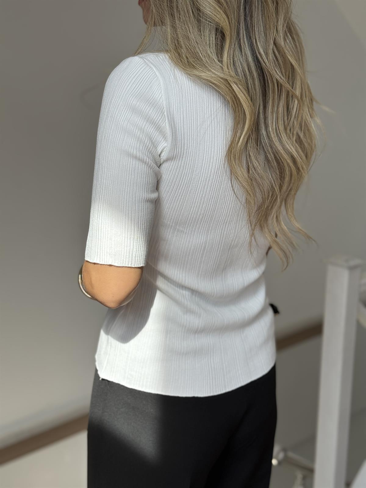 Dilvin Bisiklet Yaka Fitilli Düğmeli İnce Triko - Ekru