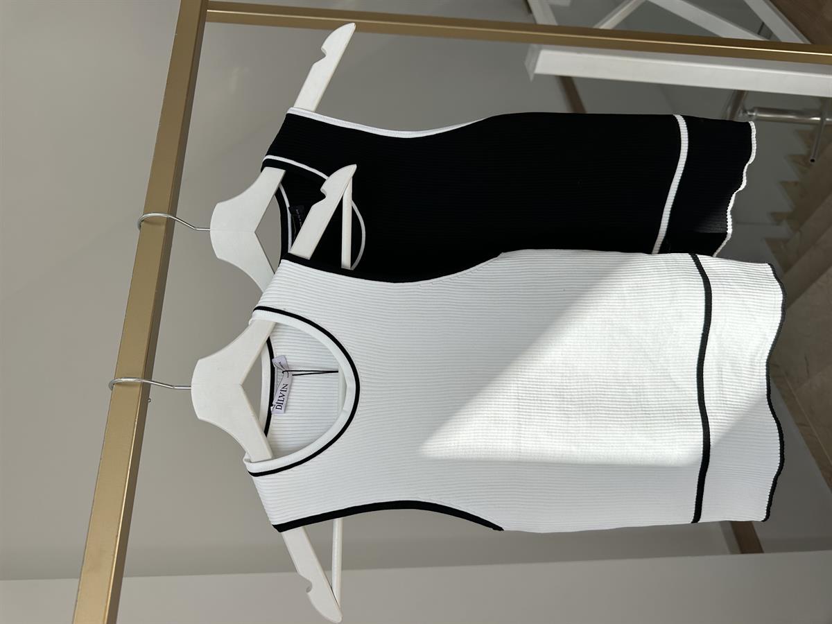 Dilvin Bisiklet Yaka Fitilli Triko-Beyaz