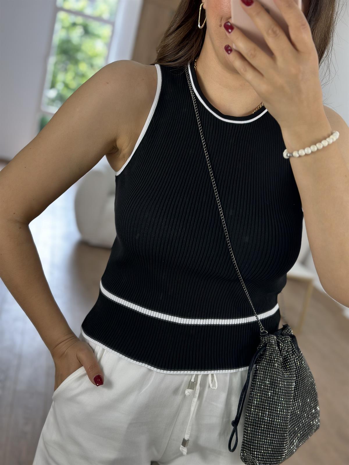 Dilvin Bisiklet Yaka Fitilli Triko-Siyah