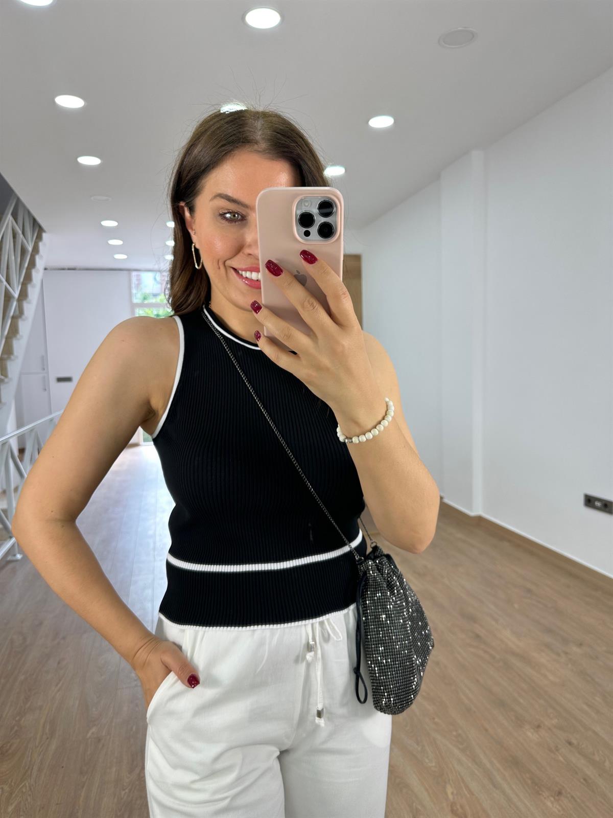 Dilvin Bisiklet Yaka Fitilli Triko-Siyah