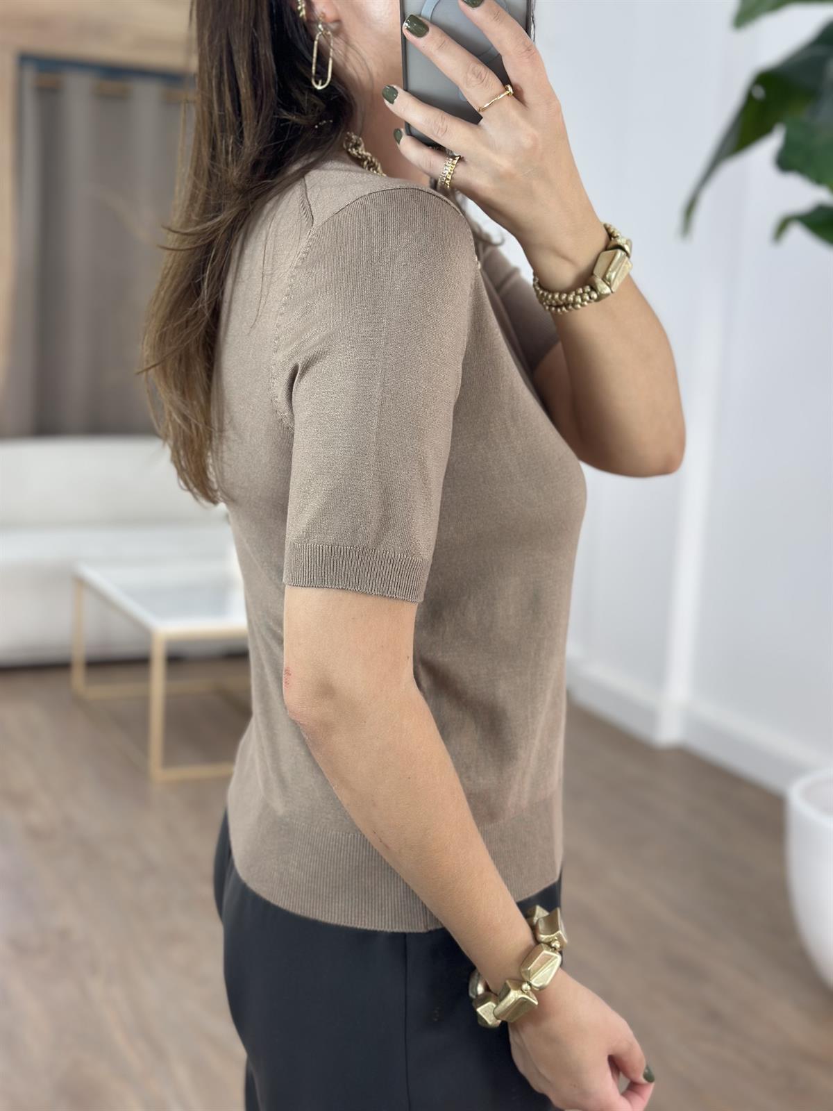 Dilvin Bisiklet Yaka Kısa Kol Basic Triko Bluz - Vizon