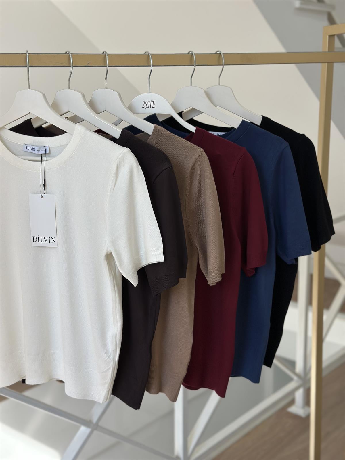 Dilvin Bisiklet Yaka Kısa Kol Basic Triko Bluz - Siyah