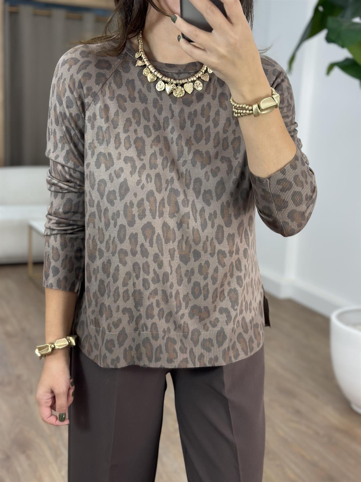 Dilvin Bisiklet Yaka Leopar Baskılı Triko Kazak