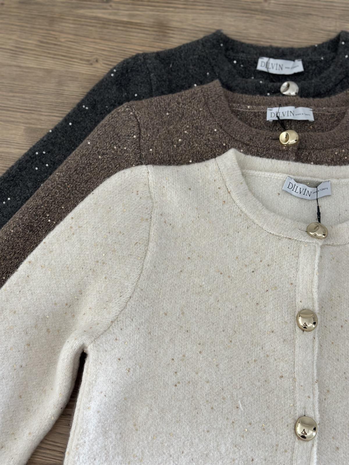 Dilvin Bisiklet Yaka Pullu Simli Düğmeli Triko Hırka - Antrasit